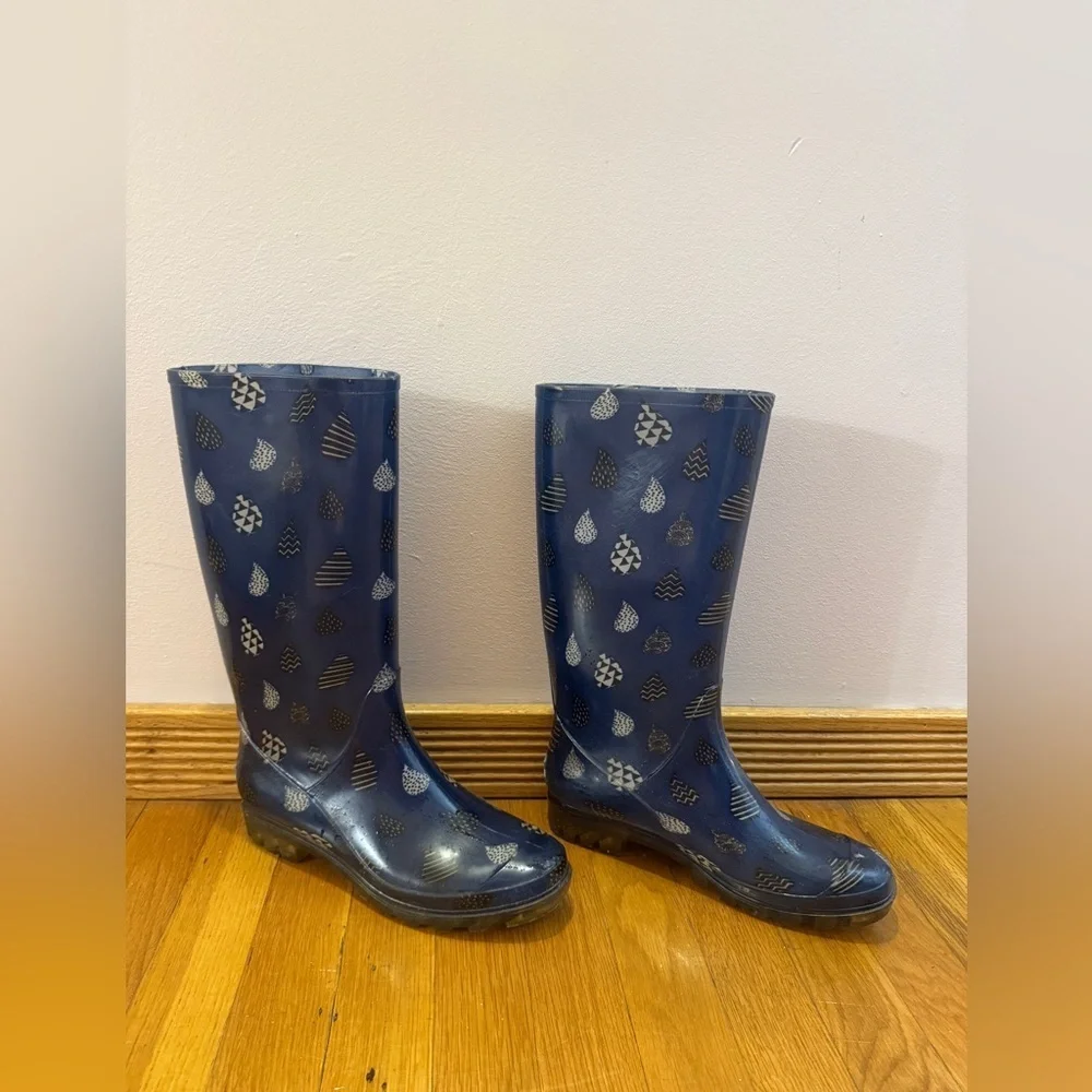 TOMS RAINDROP PRINT RAIN BOOTS WELLIES SIZE 8